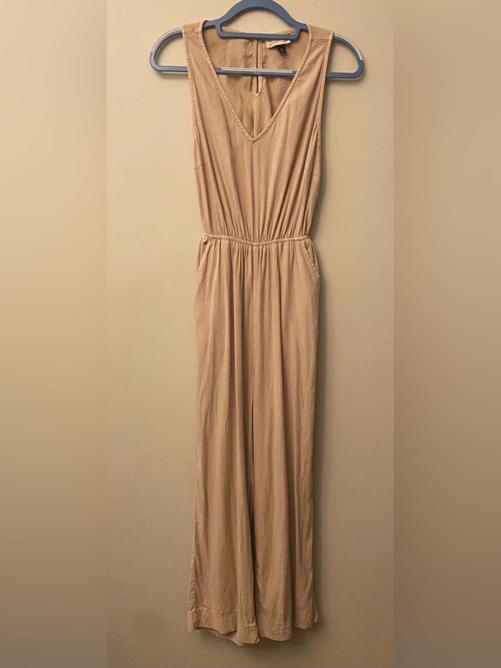 Universal Thread Linen blend Sleeveless V-Neck Maxi Jumpsuit in Tan